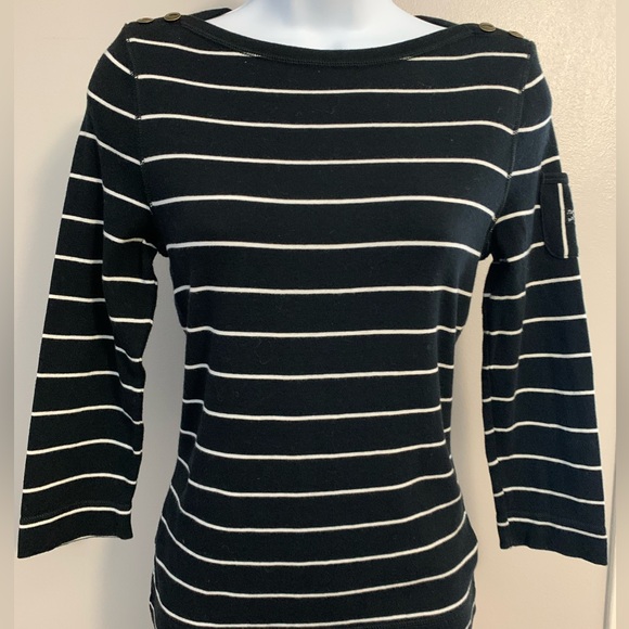 Ralph Lauren Tops - Lauren- Ralph Lauren Black and White Striped 3/4 Sleeve Top